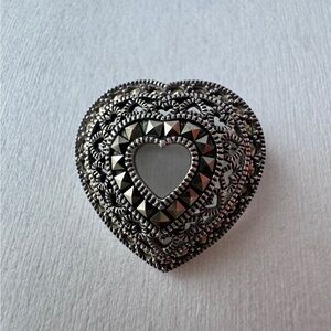 Vintage Judith Jack Sterling Silver Heart Brooch Pin Marcasite Rare
